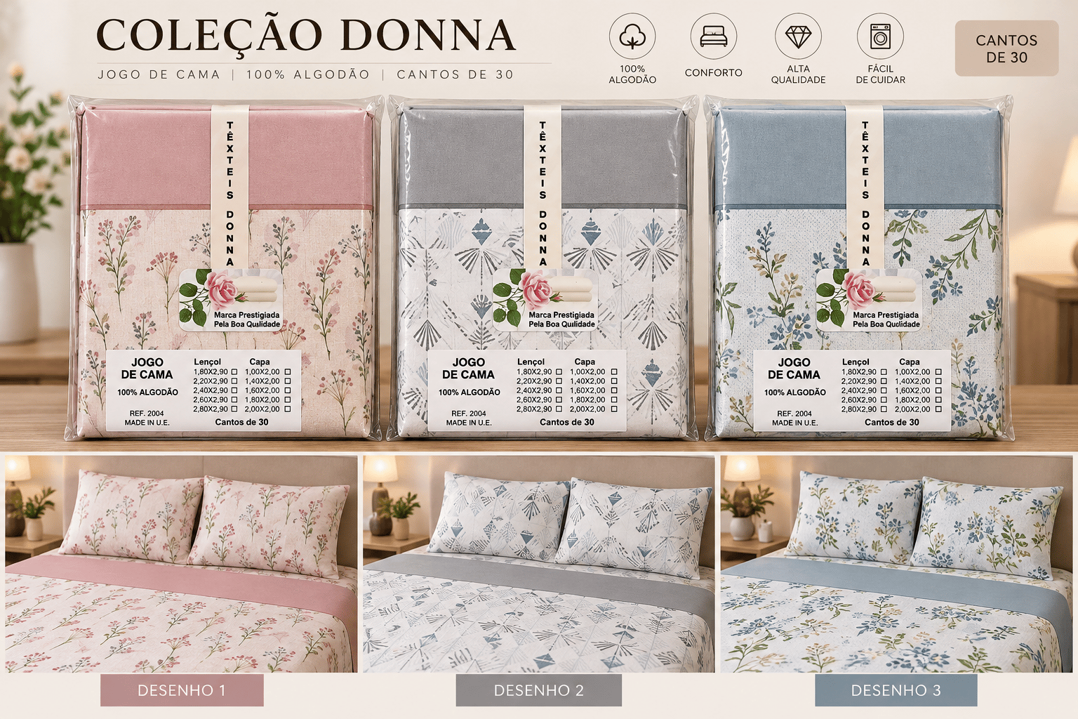 Jogo de Cama Ref. Dona - Estampadas